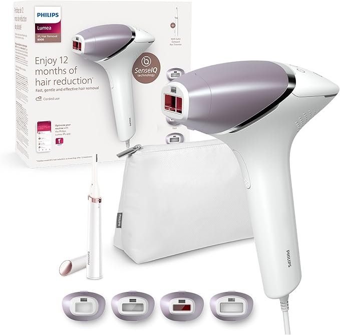 Philips Lumea Serie 8000, Depiladora Luz Pulsada, Piel Suave Desde Casa, Con Funda, Accesorios para el Cuerpo, Cara, Bikini y Axilas, Lápiz de precisión, Alternativa a Depilación